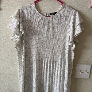 Adrianna Papell White Polka Dot Ruffle Sleeve Blouse